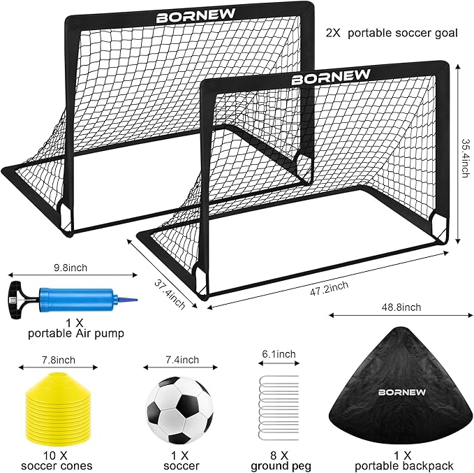Kids Soccer Goal for Backyard Set - 2 Set of 6X4 / 4X3 ft Toddler Soccer Nets Training Equipment, Soccer Ball, Pop Up Portable Soccer Set for Kids and Youth Games and Training Goals Ages 3-16 Gift