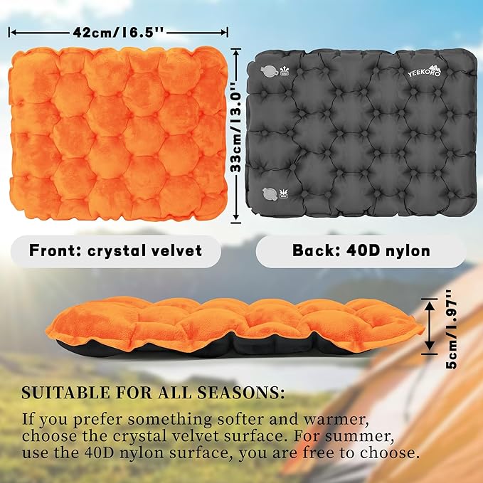 Inflatable Seat Cushion, Lightweight Camping Air Sitting Pad with Repair Cloths, Waterproof Air Cushion, Portable Air Seat Cushion for Climbing Hiking Office Airplane Car Stadium Seat