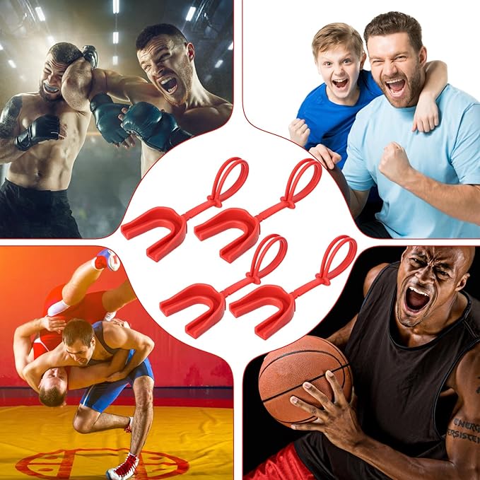 Seematn 40 Pcs Strapped Mouth Guard Bulk Football Mouthguard with Strap Youth Boxing Sports Mouthpieces Adult Mouthguard for Basketball Lacrosse Hockey Wrestling (Red)