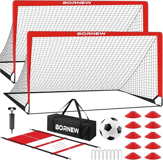 Kids Soccer Goal for Backyard Set - 2 Set of 6X4 FT Toddler Soccer Nets with 20ft Agility Ladder, Soccer Ball, Pop Up Portable Soccer Set for Kids and Youth Game and Training Goals Ages 3-16 Gift