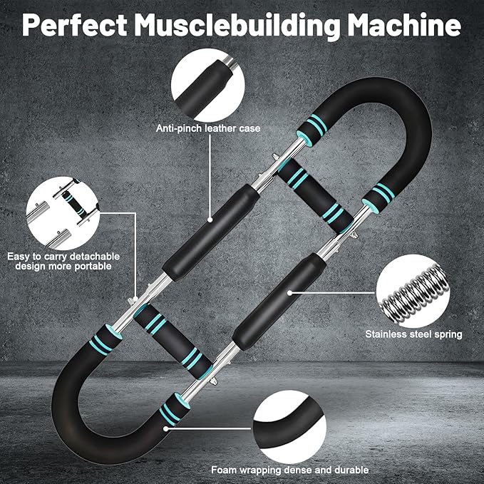Twister Arm & Chest Trainer - Adjustable 3 Resistance Levels (0-132lbs), Detachable Strength Training Equipment for Home Gym, Men & Women