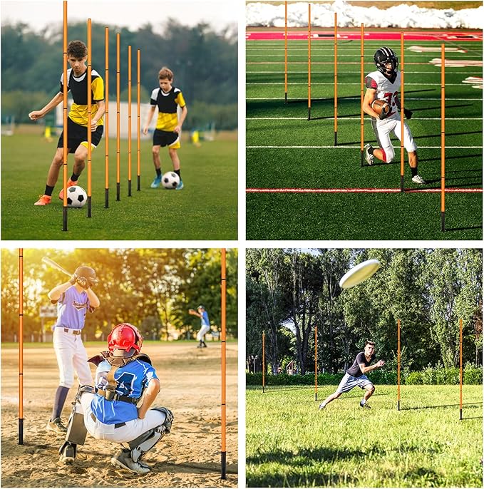 Soccer Agility Training Equipment: 6 Soccer Agility Poles, 20ft Agility Ladder, 10 Soccer Cones, 1 Jump Rope. Soccer Training Poles for Speed Training, Agility Training