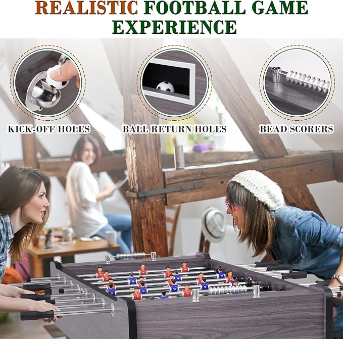 Large Size Foosball Table Adult Size, Full Size Soccer Game Table w/2 Balls, Leg Levelers & Heavy-Duty Legs, Durable Arcade Football Table for Game Room, Home, Office, Party