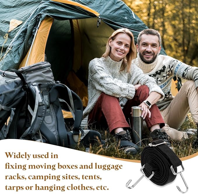 uxcell 6Pcs Adjustable Bungee Cords with Hooks, 79 Inch Flat Heavy Duty Elasticity Straps Rubber Bungee Cords with Buckle for Outdoor, Camping, Tarp, Bike Rack, Luggage, Black