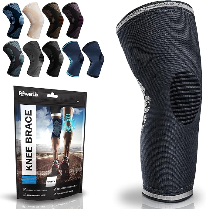 POWERLIX Adjustable Compression Knee Brace for Men & Women, Featuring Stabilizers & Patella Support, Optimal Recovery for Knee Pain, Medical Knee Sleeve for Arthritis, Weightlifting, Dance, Running