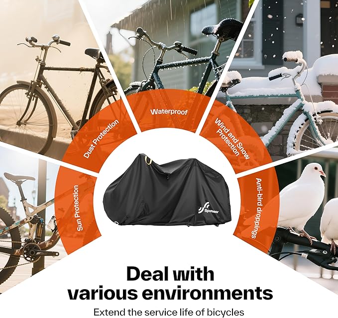 Sportneer Bike Cover: 210D Waterproof Outdoor Oxford Bicycle Covers with Lock Hole & Storage Bag - Rain Sun UV Dust Wind Proof Bike Covers for Mountain Bike, Road Bike, Hybrid Bike, Beach Cruiser Bike
