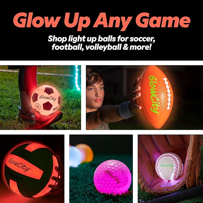 GlowCity Glow in The Dark Football - Size 3/6 Light Up Ball Gifts for Kids, Teens & Adults - Bright Football for Night Outdoor Games - Sports Birthday Gift Ideas for Boys Ages 6 7 8 9 10 11 12 13 14
