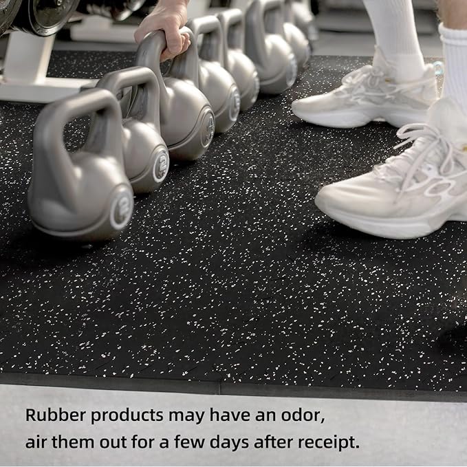 0.79in Extra-Thick 48 Sq Ft Exercise Equipment Mats, 12 Tiles Rubber Top EVA Foam Workout Mats, Interlocking Gym Flooring for Home Gym, 24 x 24in, Black & White