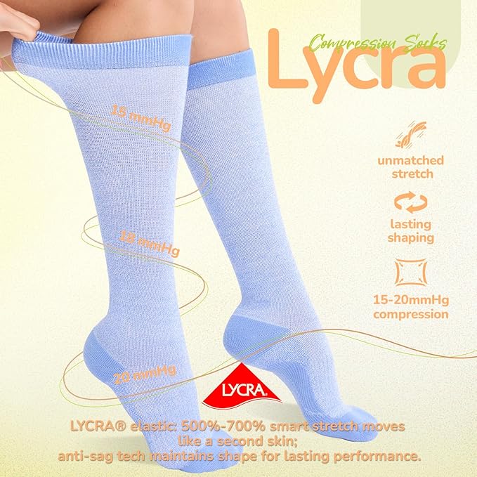 Merino Wool Compression Socks for Women Men, 15-20 mmHg, Soft & Breathable for Travel, Running, Pregnancy