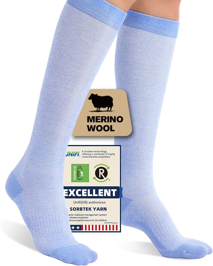 Merino Wool Compression Socks for Women Men, 15-20 mmHg, Soft & Breathable for Travel, Running, Pregnancy