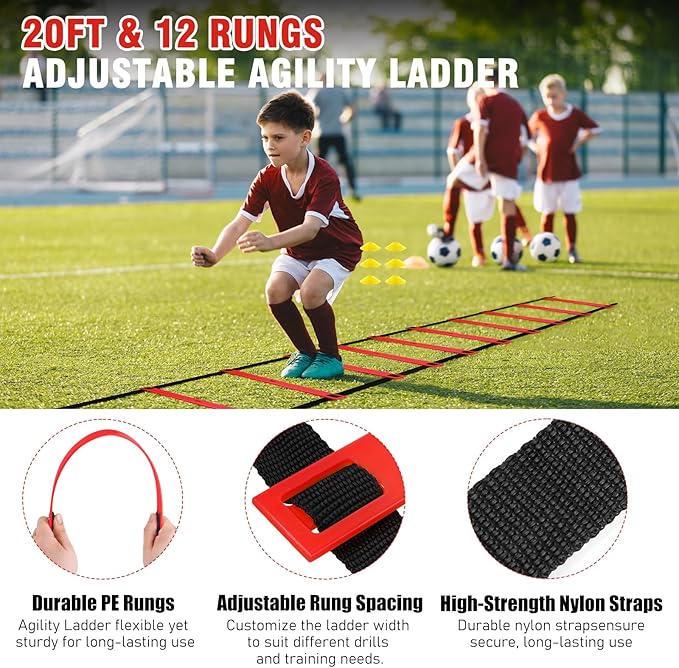 Kids Soccer Goal for Backyard Set - 2 Set of 6X4 FT Toddler Soccer Nets with 20ft Agility Ladder, Soccer Ball, Pop Up Portable Soccer Set for Kids and Youth Game and Training Goals Ages 3-16 Gift
