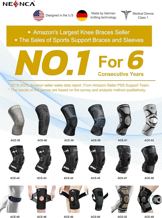 NEENCA Ultra-thin Knee Sleeve for Knee Pain, Lightest Knee Compression Sleeve with Graphene Ions Infused Fabric for Pain Relief, Swelling, Arthritis, Poor Circulation, Running, Sport.