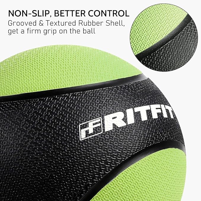 RitFit Weighted Medicine Ball - Non-Slip Rubber Shell & Dual Texture Grip - Workout Exercise Ball for Core Strength, Balance Training, Coordination Fitness - Multiple Weights & Colors
