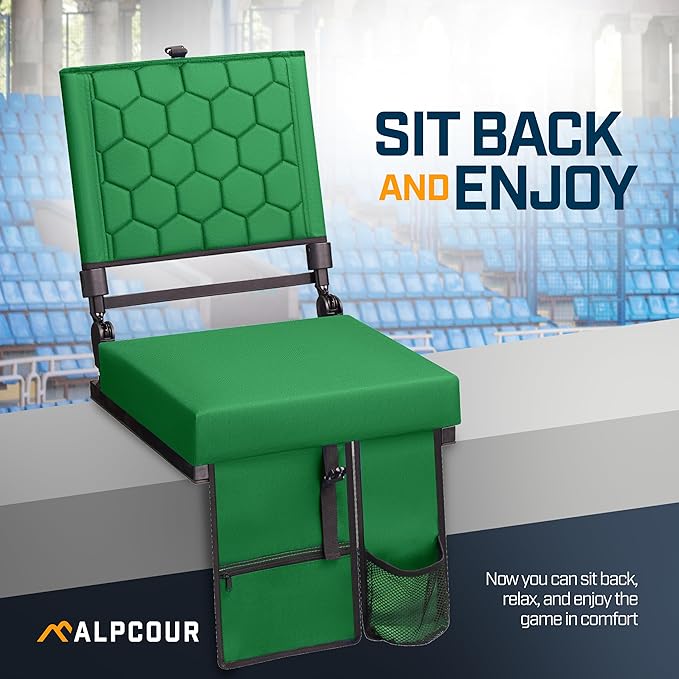 Folding Reclining Stadium Seats with Back Support for Bleachers, Bleacher Chairs with Back and Cushion Seating for Football, Camping Chair, Kayak Seat, Canoe, Paddle Board, Concerts, & Sports Events