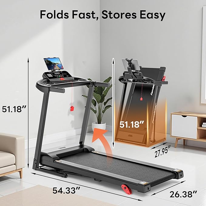 Treadmill with Incline for Home, Folding Treadmill with 400LBS Capacity, 7.5MPH or 10MPH, 16'' or 18'' Wide Belt, 64 Programs, APP Control, Shock Absorption, Home & Office