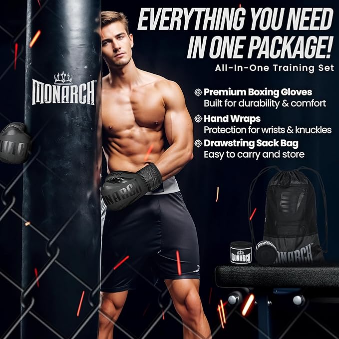 Boxing Gloves Men Women with Hand Wraps for Boxing, Muay Thai, Kickboxing, Punching Bag Workout traing and Sparing Gear Complete Boxing Kit, Size 8-16 OZ
