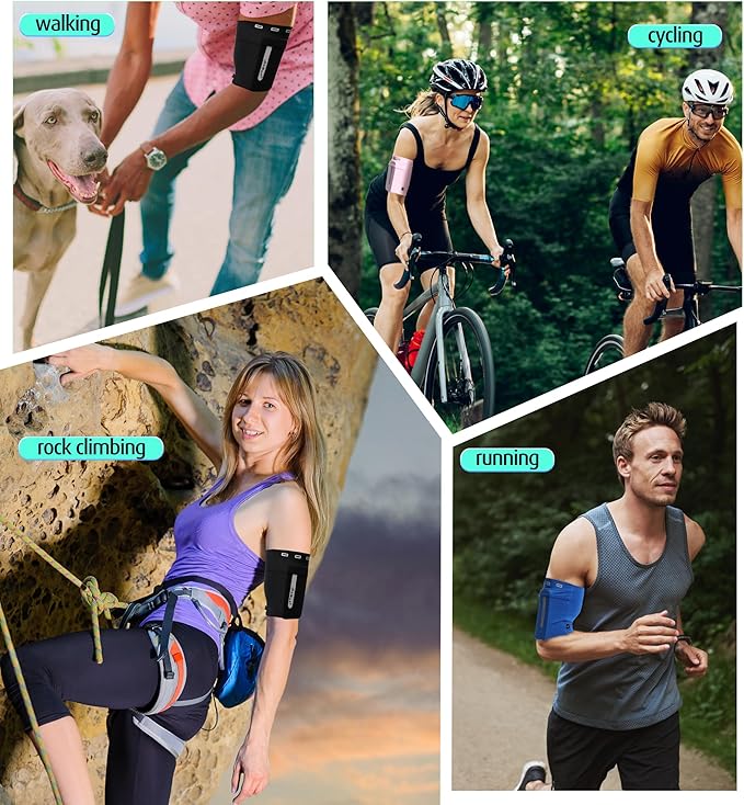 HiRui Running Armband Sleeve Universal Sports Armband Cell Phone Holder Armband for Exercise Workout, Compatible with iPhone 16/15/14/13/Plus/Pro Samsung Galaxy All Phones (M, Blue)