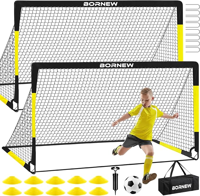 Kids Soccer Goal for Backyard Set - 2 Set of 7X5 / 6X4 ft Toddler Soccer Nets Training Equipment, Soccer Ball, Pop Up Portable Soccer Set for Kids and Youth Games and Training Goals Ages 3-16 Gift
