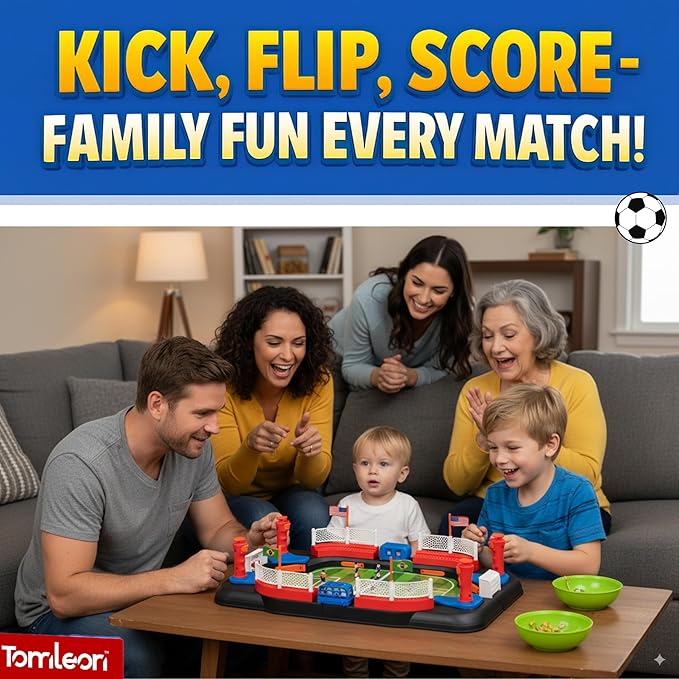 Soccer Board Game for Kids: Table Top Foosball Game for 3 4 5 6 7 8-12 Year Old Kids - Interactive Soccer Gift - Mini Football Table Game with Goal Bell, Score Counter & 6 Balls - Easy Set-up Gift
