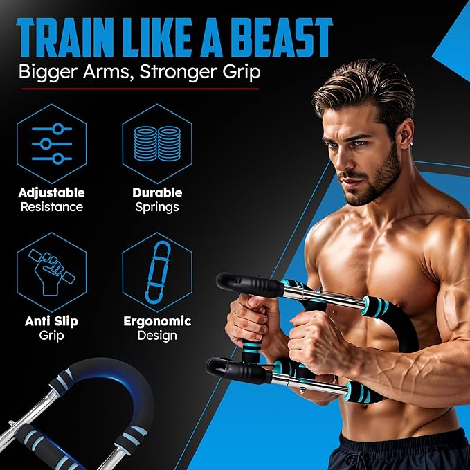 URBAN BEAST 80-100 Lb Adjustable Twister Arm Trainer for Men & Women to Workout Upper Body| 2 Spring Gorilla Bar with Portable & Durable Construction for Chest Workout Equipment| Power Twister Bar