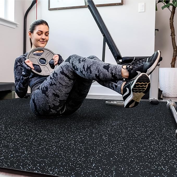 SUPERJARE 0.4'' Thick 6 Pcs 24 Sq Ft Rubber Top Exercise Equipment Mats, High Density EVA Foam Mats with Rubber Top, Interlocking Gym Flooring for Home Gym, Protective Workout Mat, Black/Blue