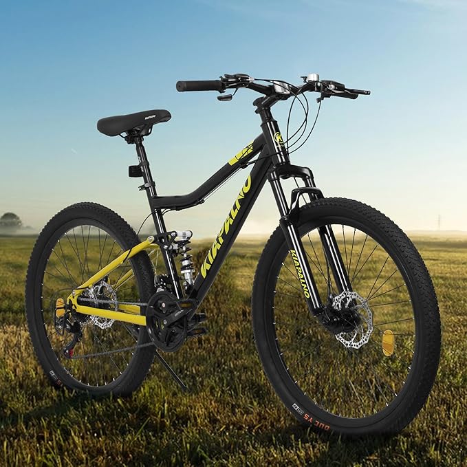 26 Inch Mountain Bike Dual Suspension for Mens Boys, 21 Speeds Steel Women Girls Mountain Bike Summer Travel Trip, Disc Brakes Adult Teens Sport Men Women Bicycle for Trail Commuter City Road
