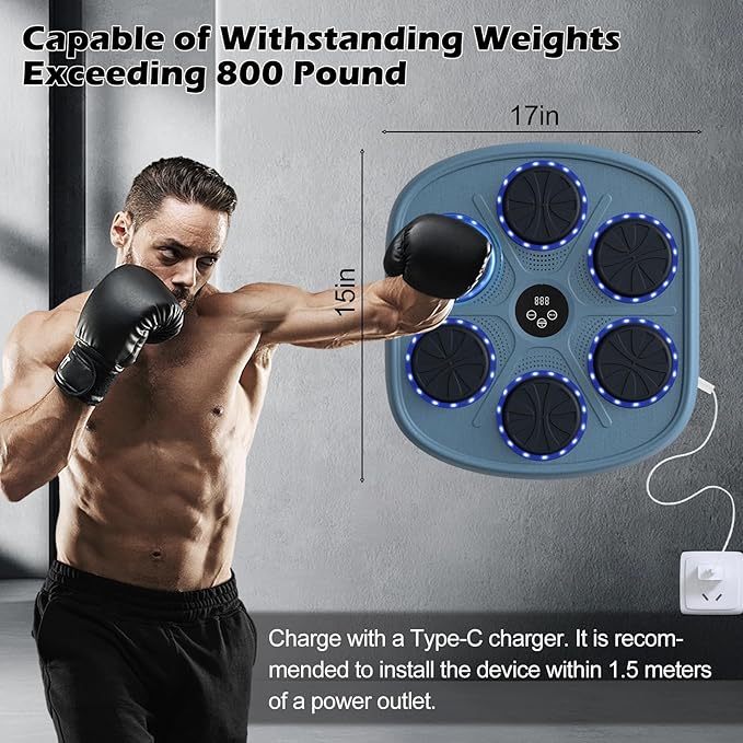 Smart Music Boxing Machine for Adults and Kids, Wall-Mounted Interactive Trainer with LED Display, 9 Modes & 9 Speeds, Perfect for Home Stress Relief,Fitness Gifts for Teen Boys