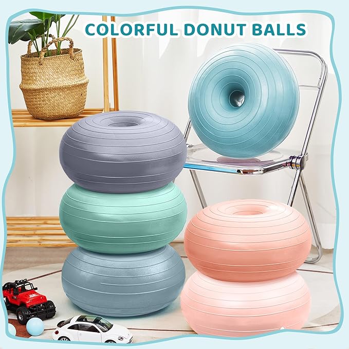Lewtemi 6 Pcs Flexible Seating for Classroom Elementary 20 Inch Yoga Ball Chairs Large Inflatable Donut Exercise Ball Chair Stability Balance Trainer with Inflator for Kids Student(Morandi Color)
