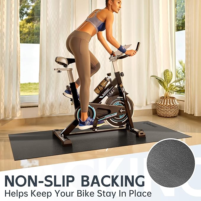 Treadmill Mat, Bike Trainer Mat for Stationary Spin Bike, 96" x 36" Non Slip Exercise Equipment Mat for Bike, Treadmill, Elliptical, Yoga - Workout Floor Protector for Carpet Or Hardwood