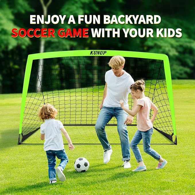 2 Pack Kids Soccer Goal for Backyard Set 9x5FT Portable Pop Up Soccer Net Training Equipment with Soccer Ball, Training Dice Mat, Cones and Carry Bag for Youth Toddler Teams Indoor Outdoor Sport Game