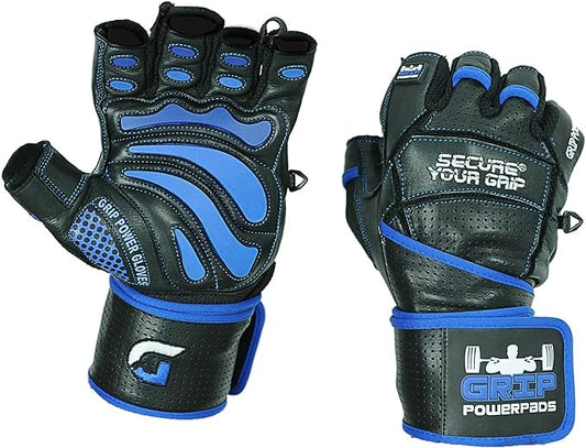 Elite Leather Gym Gloves with Built in 2" Wide Wrist Wraps Grip & Design for Weightlifting Power Lifting Bodybuilding & Strength Training Workout Exercises, Size : Large