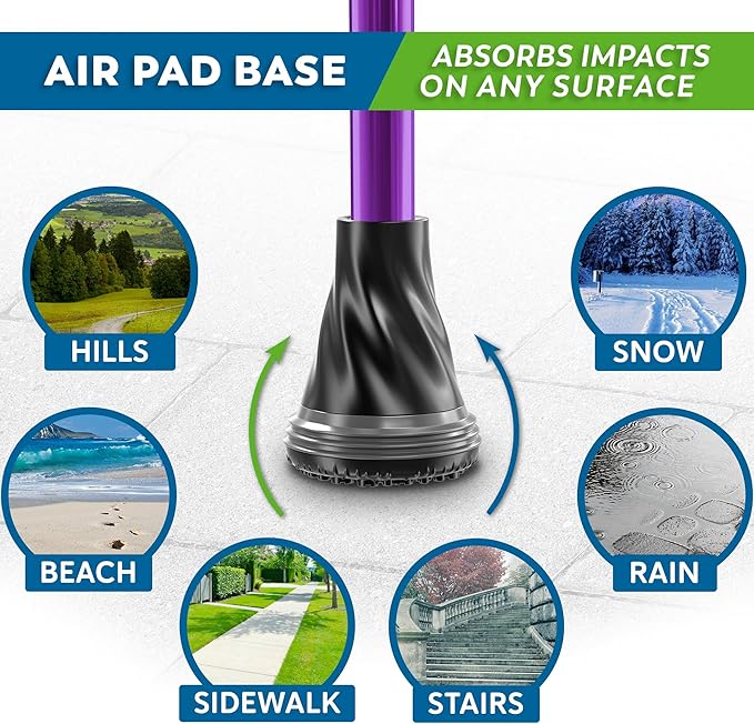 HONEYBULL Foldable Walking Cane for Seniors & Adults – Adjustable 8 Height Settings 30-37", Lightweight Collapsible Cane with Air Cushion Tip, Ergonomic Comfort Grip & Wrist Strap