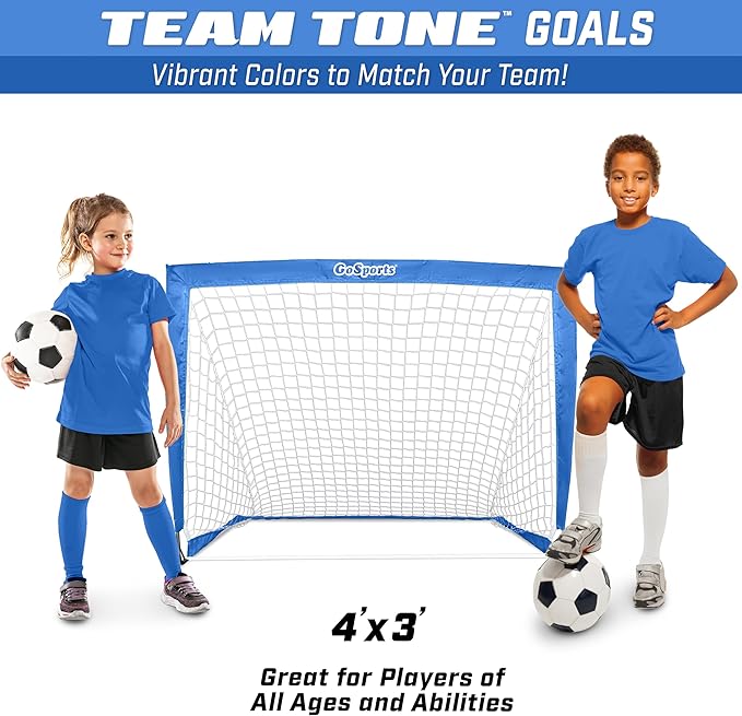 GoSports 4 x 3 ft Portable Soccer Goals for Kids - 13 Colors - Set of 2 Team Tone Pop Up Nets for Backyard