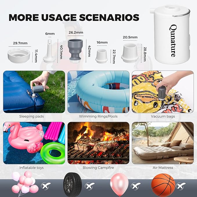 Portable Air Pump for Inflatables, 4KPa Mini Electric Rechargeable Pump, Quickly Inflate Deflate for Pool Floats, Swimming Rings, Air Mattress, Sleeping Pads, Vacuum Storage Bags 800mAh