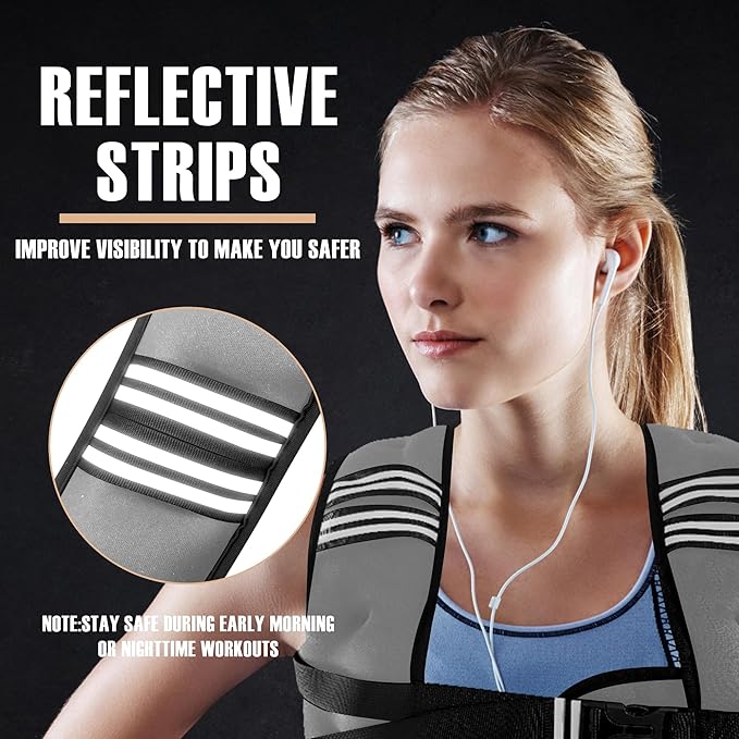 Weighted Vest Men or Women - 5/10/15/20/25/30lbs Weights with Reflective Stripe, Weighted Vest for Workout Equipment for Strength Training Running - Walking Weight Loss