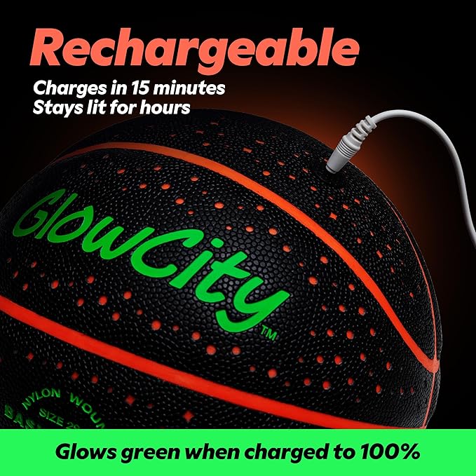 GlowCity Glow in The Dark Basketball - Sizes 5, 6, 7 Light Up Ball for Kids, Teens & Adults - Red Glow for Outdoor Games - Sports Birthday Gifts Ideas for Boys Ages 6 7 8 9 10 11 12 13 14