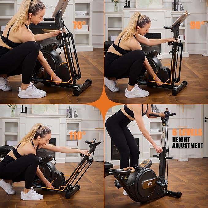 3 in 1 Rowing Machine, Dual Slide Rail 6-Level Adjustable Height with Max 350lb Weight Capacity, Home Fitness Rower for Full Body Workout, App Compatible