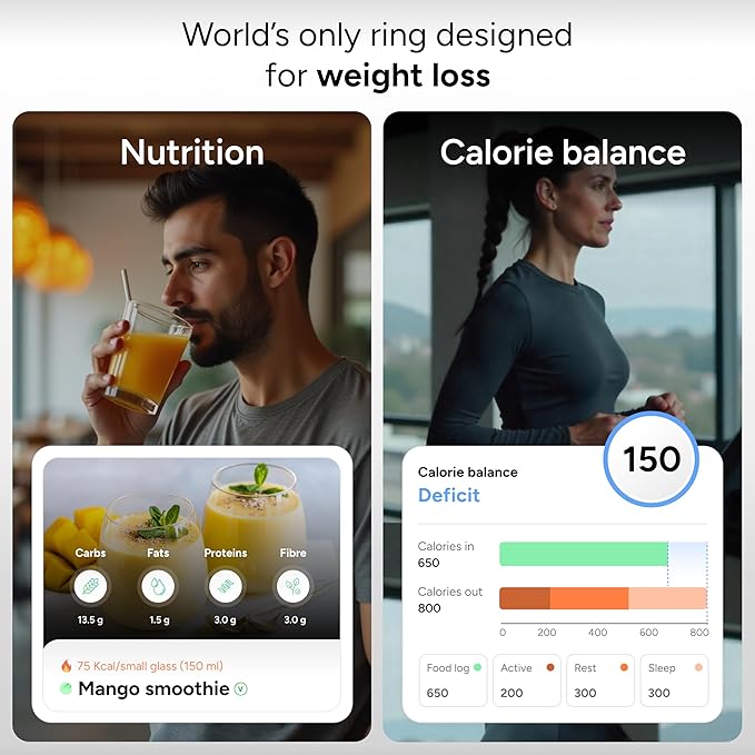 Gabit Smart Ring | AI Food Logging, 7+ Day Battery | Sleep, Fitness, Nutrition, Stress | 30+ Workout Modes, Weight Loss | Buy Sizing Kit First | Smart Ring for Men & Women | Titanium, Matte Black 13