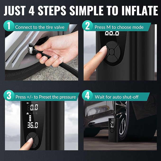 Tire Inflator Portable Air Compressor-180PSI&20000mAh Car Tire Air Pump Portable-Cordless Electric 3X Fast Inflation, Tire Inflator with Gauge, LED, for Bike, Motorcycle, Ball