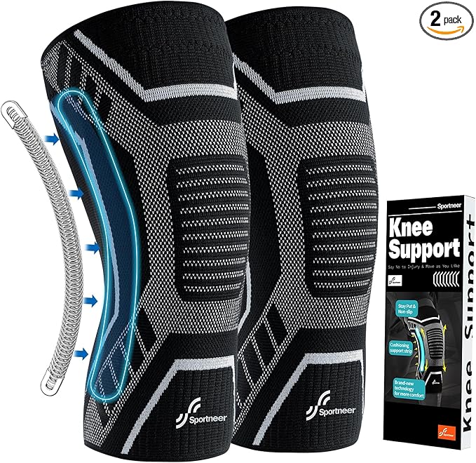 Copper Knee Brace for Men & Women - Knee Compression Sleeve with Side Stabilizers - Knee Support for Running, Hiking, Working, Basketball, Volleyball, Gym, Meniscus Tear, ACL, Arthritis Knee Pain Relief, A Pair (Black-No Copper(a pair), X-Large(19"-22"))