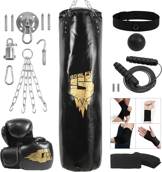 Hanging Punching Bag for Adults, 4ft PU Heavy Unfilled Boxing Bag Set with 10OZ Boxing Gloves for Kickboxing Boxing Karate Home Gym