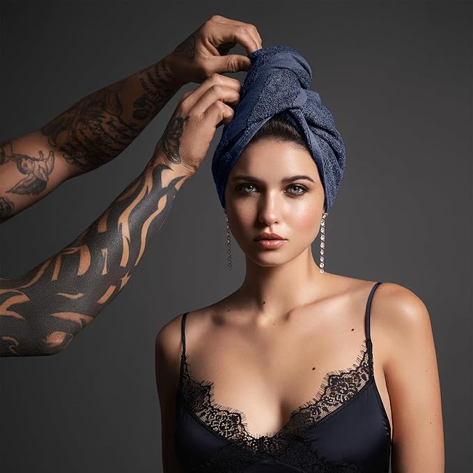 Fromm ColorSafe 100% Cotton Bleach Proof Salon Hair Towels, for Hairstylists, Barbers, Spa, Gym, Absorbent and Stain-Resistant Navy Blue Towels for Drying Long, Curly, Wavy Hair, 16" x 29",6 Pack