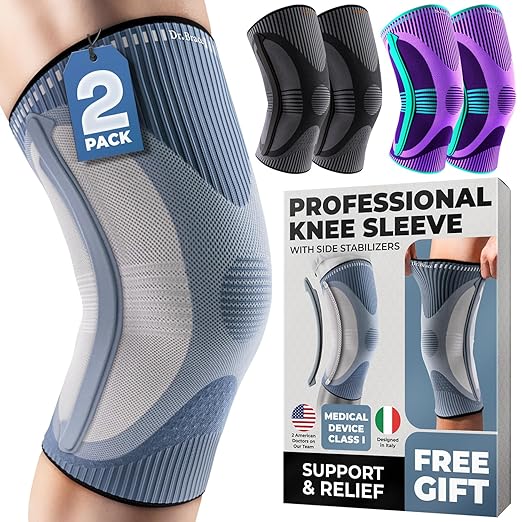 DR. BRACE ELITE Knee Brace with Size Stabilizer (2 Pack) Knee Brace for Women & Men, Workout, Sports, Daily Knee Compression Sleeve for Maximum Knee Pain Support & Fast Recovery (Uranus, Large)