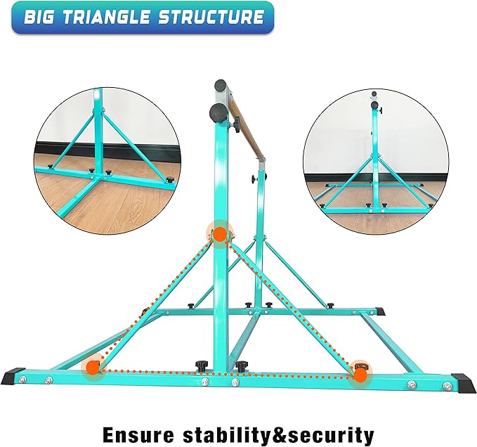 MARFULA Gymnastic Bar for Kid and Teenage Ages 3-25, 5 FT / 8 FT Base Length, 4 FT Width 5 FT Height, Gymnastic Kip Bar Horizontal Bar for Gymnast, Gymnastic Training Equipment for Home and Club Use