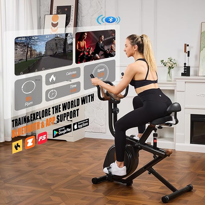 3 in 1 Exercise Bike,Squat Machine,8-level Adjustable Magnetic Bike for Home with App,Squat Rowing Machine, Low Noise Indoor Cycling Bike with 300lbs Weight Capacity,Glutes & Leg Home Workout Machine and Fitness Courses for Weight Loss