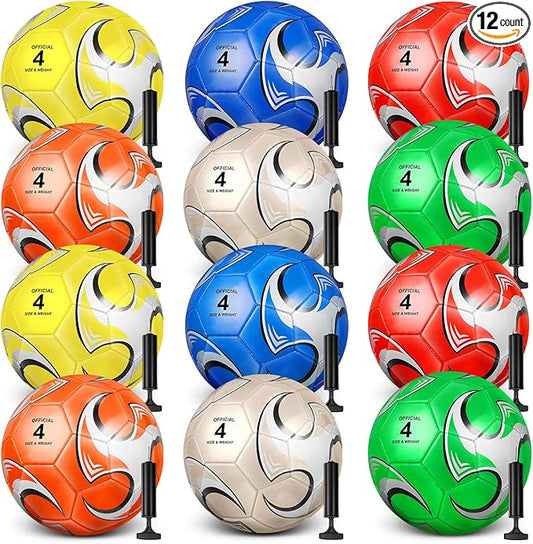 12 Pack Operation Christmas Bulk Items Soccer Ball with Pump Needles, Official Size 3/4/5 Soccer Ball Deflated Gift for Christian Charity Donation Training Practice