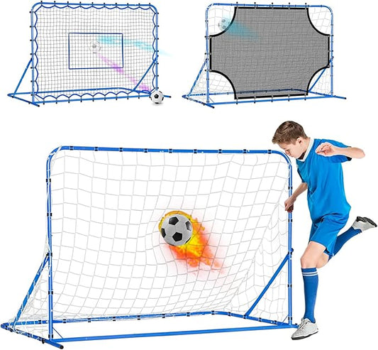 Three Mode Soccer Goal & Rebounder Net & Target Net,Four Targets for Precise Training,Tough-Built for Intense Shots,Quick-Switch Angle Soccer Training for Control/Passing Practice for Kids Teen