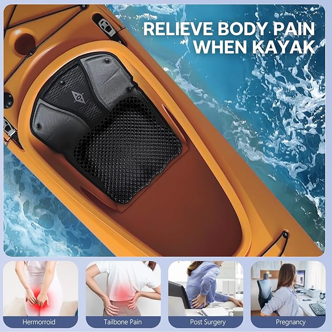 Extra Thicker Kayak Seat Cushion, Waterproof Kayak Gel Seat Cushion for Long Sitting Coccyx Sciatica Pain Relief Boat Cushion Kayak Accessories Pad for Fishing Canoe Rowing Stadium