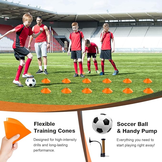 Portable Soccer Goal, Detachable 12x6 FT Soccer Goals Net for Backyard, Quick Setup Training Equipment with 1 Carry Bag, 1 Football, 12 Training Cones