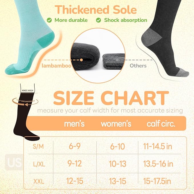 Merino Wool Compression Socks for Women Men, 15-20 mmHg, Soft & Breathable for Travel, Running, Pregnancy